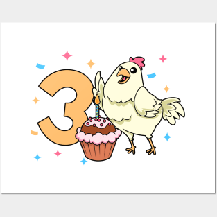 I am 3 with chicken - kids birthday 3 years old Posters and Art